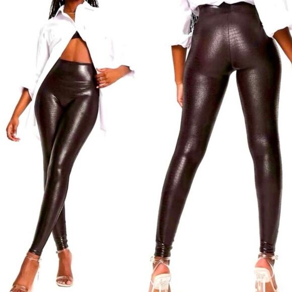 Spanx Faux Leather Croc Print High Waisted Legging in Black Size Small - Picture 2 of 11